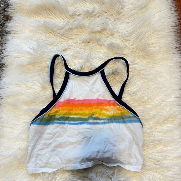 White Crop Top with Rainbow Stripe - Picture 1 of 1